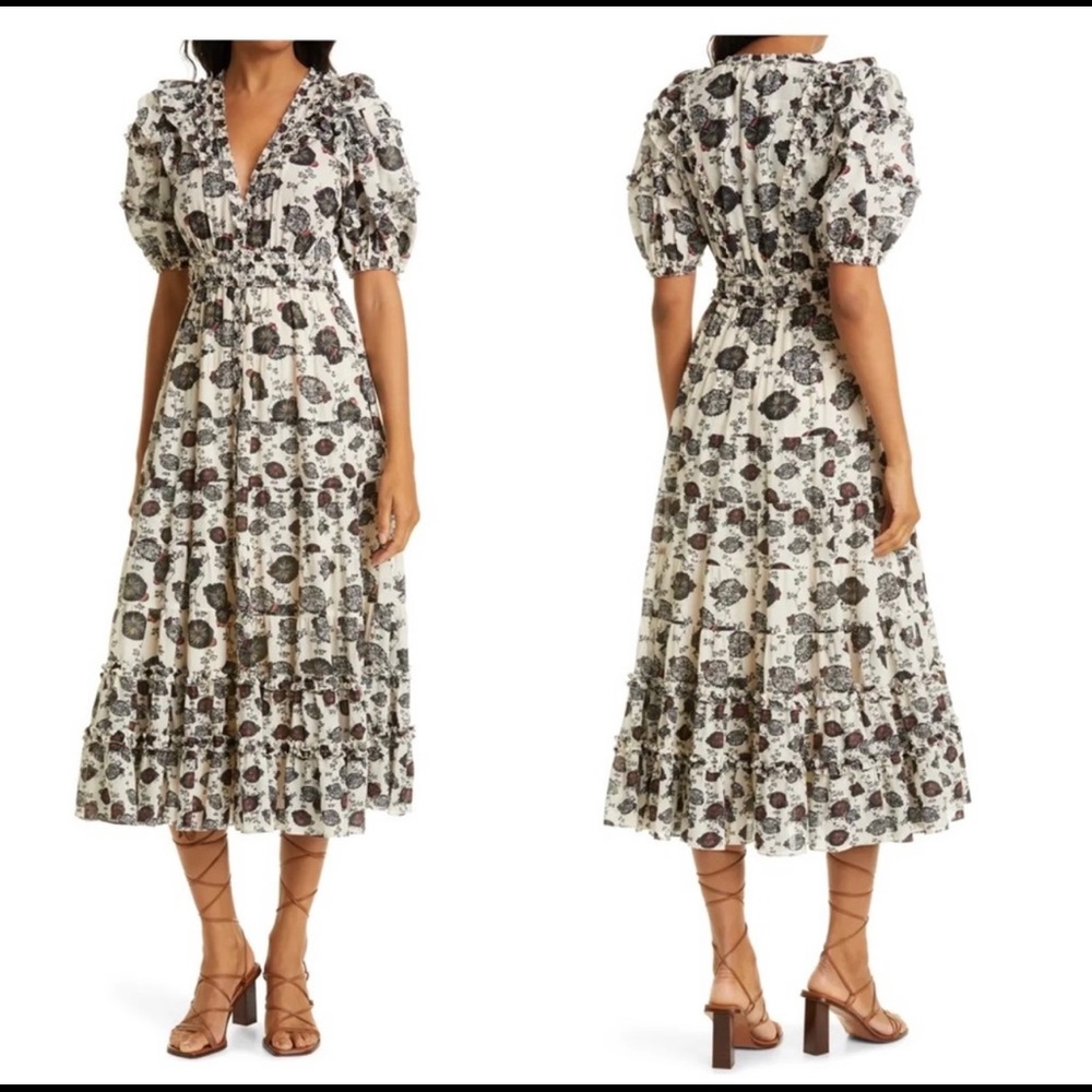 Ulla Johnson Irvette Floral Cotton Blend Dress Gardenia Floral Size 4 NWT